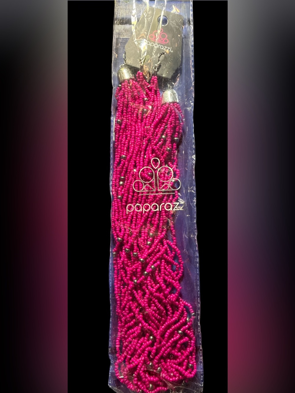 NWT Paparazzi Magenta Pink Seed Bead Multi-Strand Statement Necklace Set